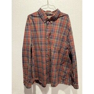 DULUTH TRADING Shirt Mens 2XL Relaxed Fit Plaid Button Up Blue Red Cotton Pocket